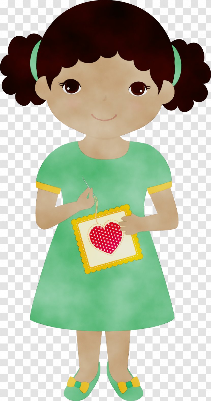 Cartoon Green Clip Art Doll Brown Hair - Child Toy Transparent PNG