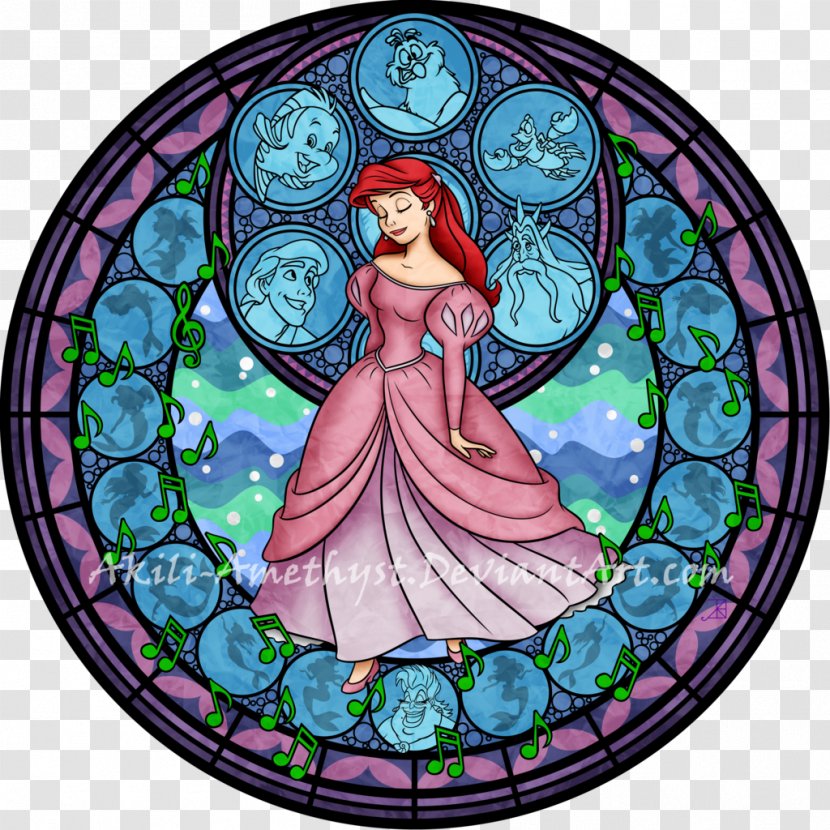 Ariel Stained Glass Princess Jasmine Window Disney - Watercolor Stain Transparent PNG