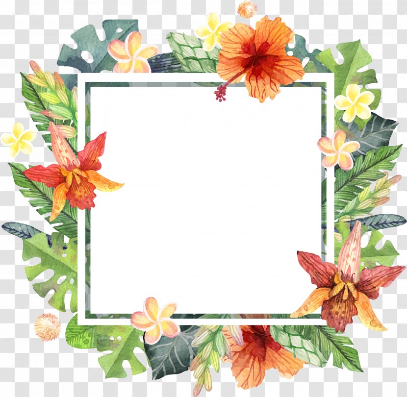 Computer File - Watercolor Painting - Hand Painted Summer Floral Border Transparent PNG