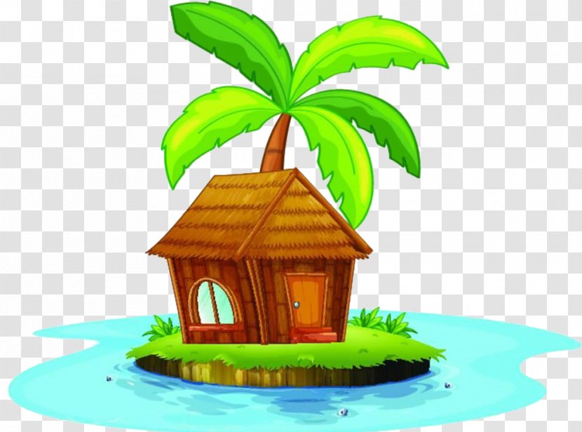 Nipa Hut Clip Art - Fotosearch - There Is A Small House On The Island Transparent PNG