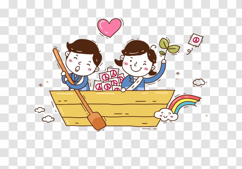 Child Cartoon Rowing Illustration - Love A Boat Transparent PNG