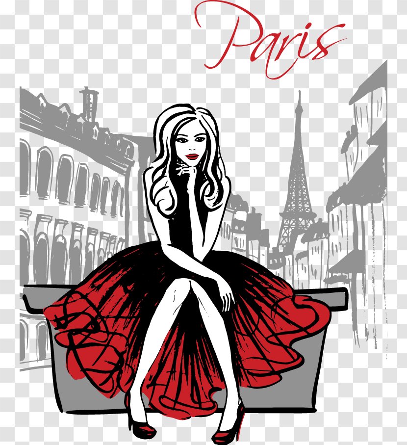 Paris Drawing Royalty-free Illustration - Cartoon - Vector Women Red Dress Transparent PNG