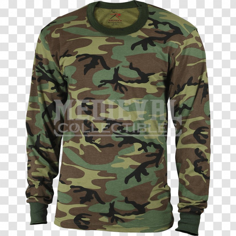 Long-sleeved T-shirt U.S. Woodland Military Camouflage - Uniform Transparent PNG