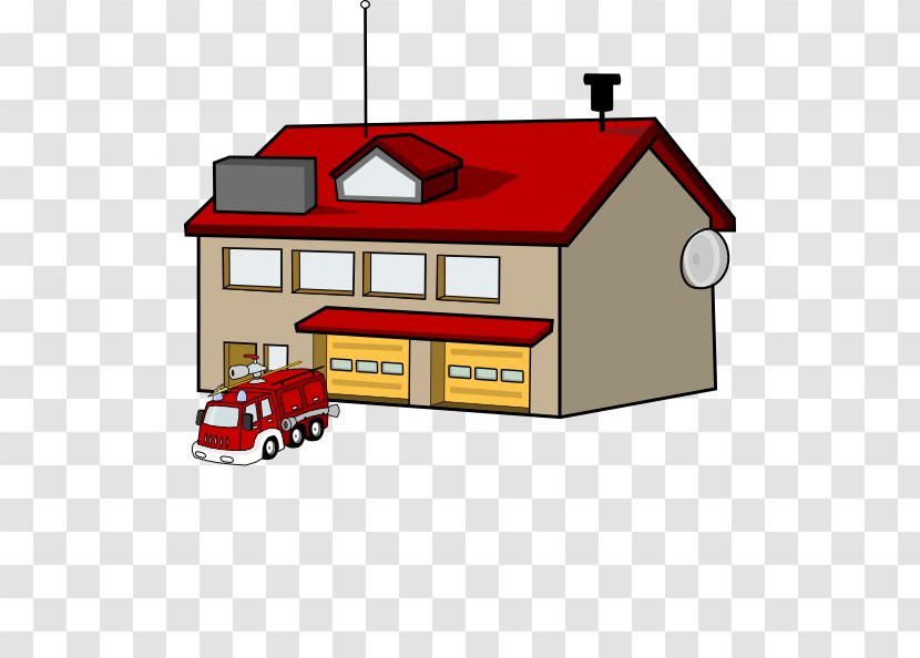 Fire Department Station Engine Firefighter Clip Art - Cartoon Firehouse Transparent PNG