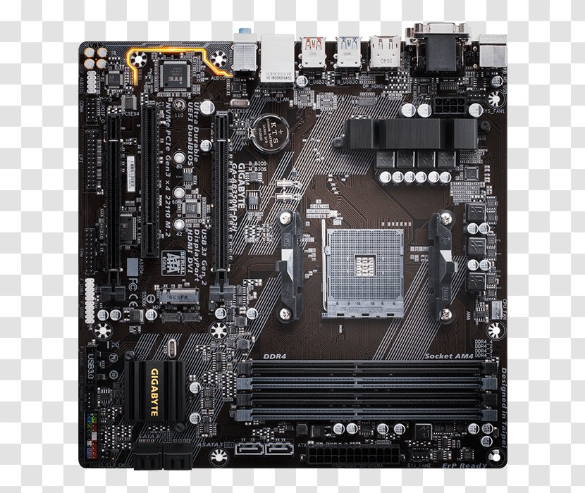 Gigabyte GA-AB350M-HD3 AMD B350 Socket AM4 Motherboard MicroATX CPU - Chipset - Electronic Component Transparent PNG