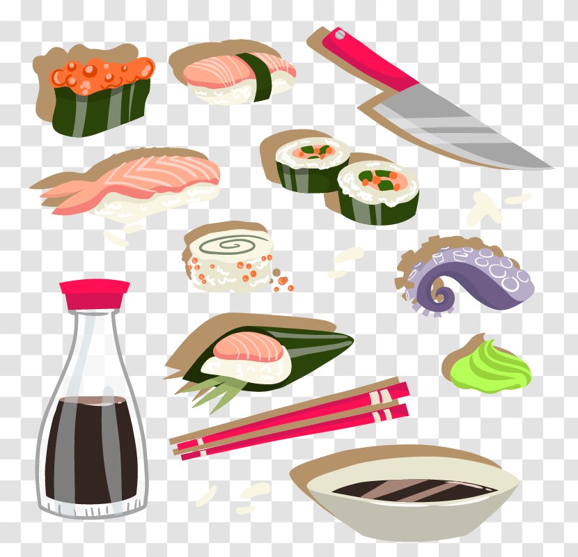 Sushi Japanese Cuisine Tempura - Creative Hand-painted Cartoon Transparent PNG