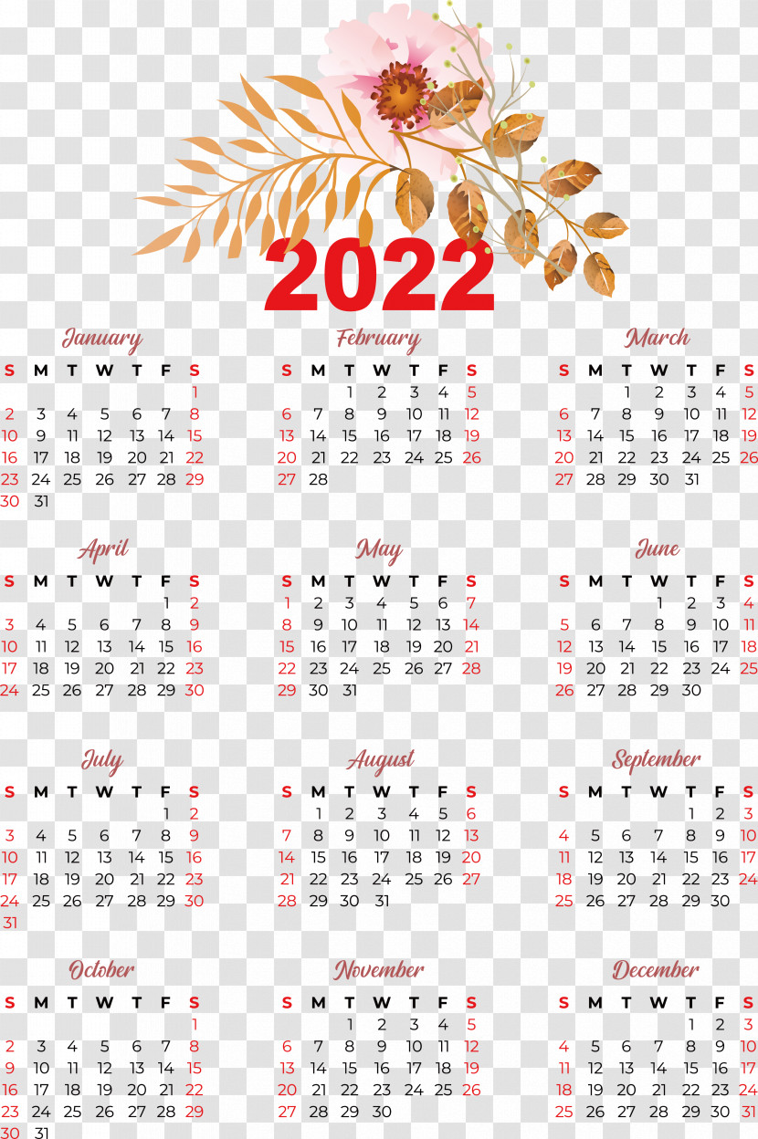 2022 Calendar Month Annual Calendar Transparent PNG