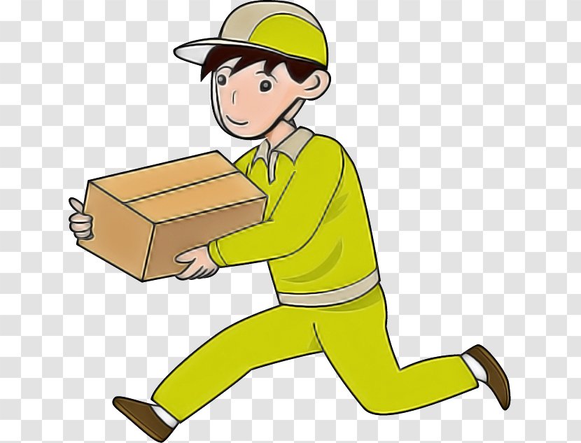 Cartoon Construction Worker Yellow Finger Headgear - Reading Package Delivery Transparent PNG