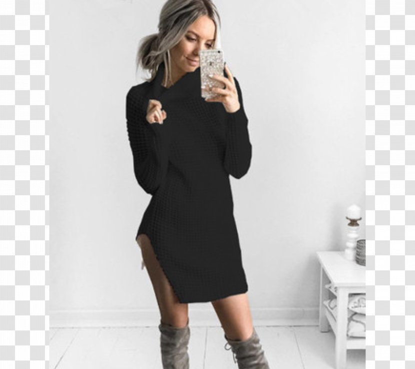 Polo Neck Sweater Dress Sleeve Collar Transparent PNG