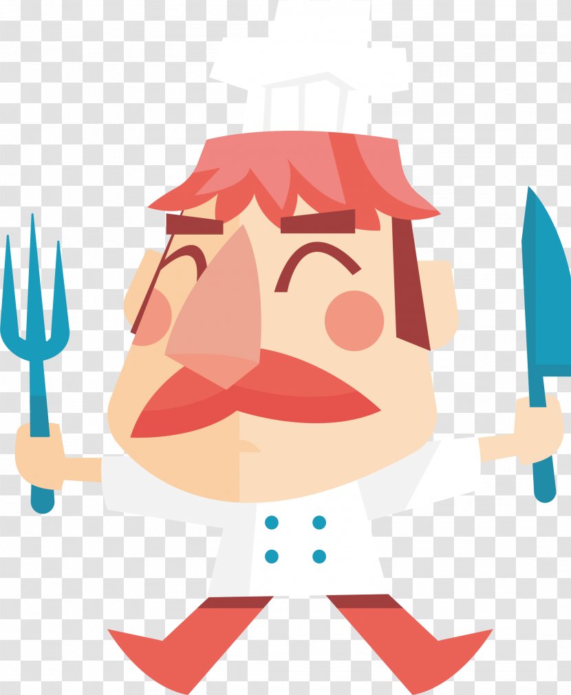 Chef Cook Cartoon Illustration - The Holding Knife And Fork Transparent PNG