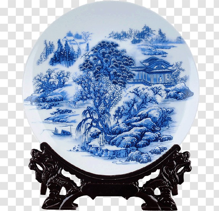 Blue And White Pottery Jingdezhen Plate Ceramic - Porcelain Transparent PNG