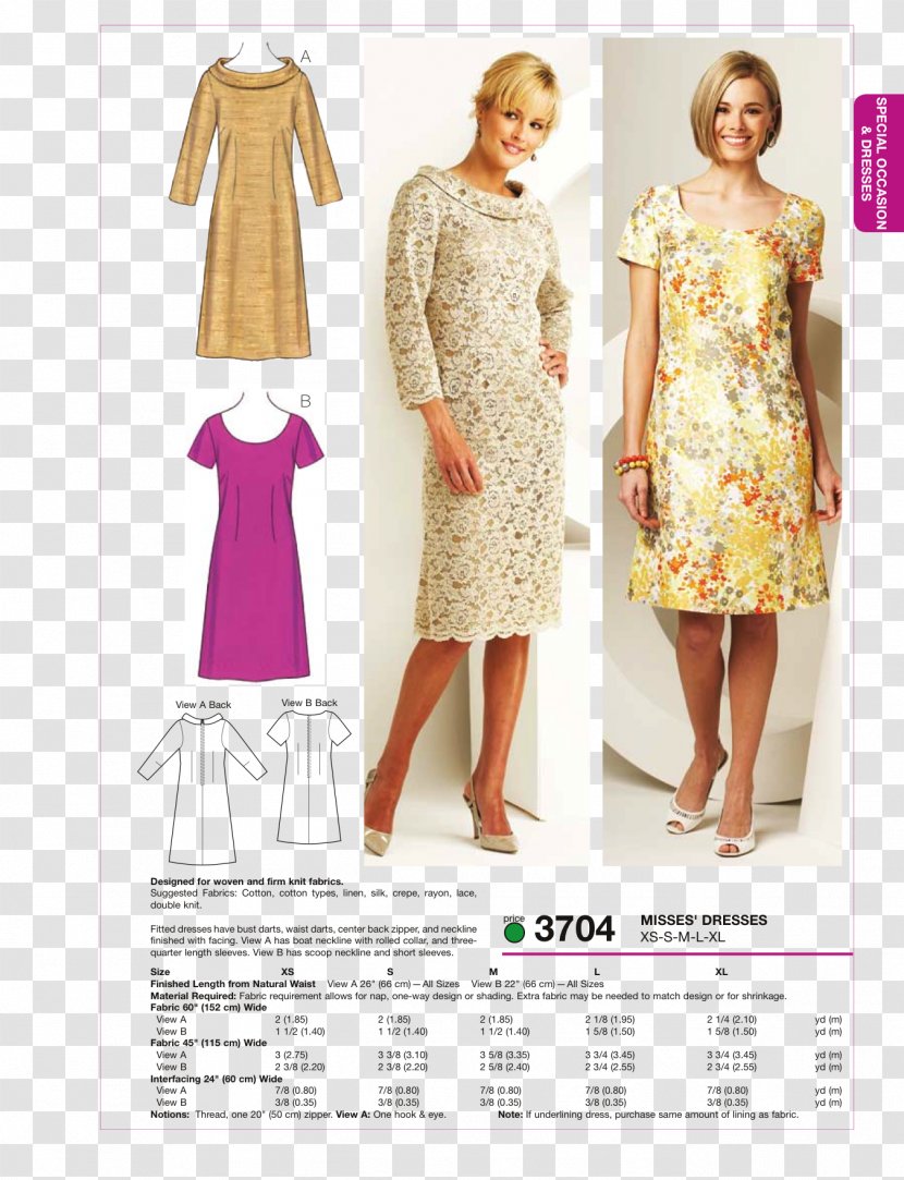 Dress Sewing Dart Clothing Sizes Pattern - Facing Transparent PNG
