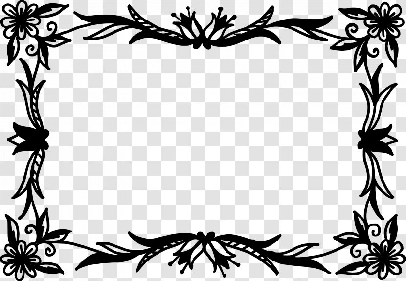 Flower Picture Frames Clip Art - Black And White - Vector Frame Transparent PNG