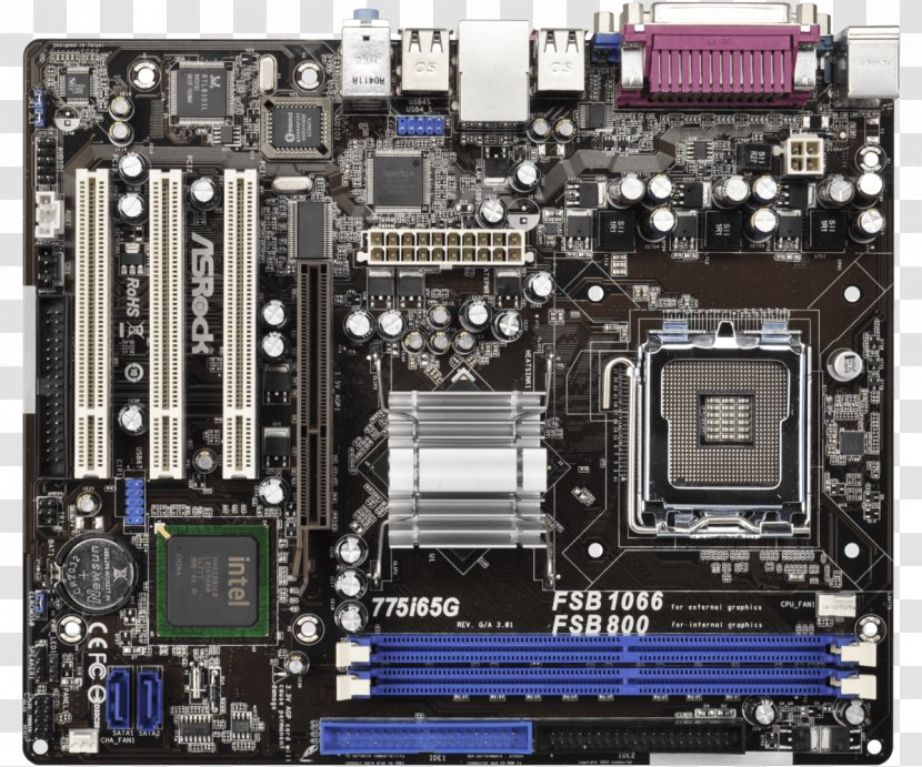 Intel LGA 775 Motherboard ASRock 775i65G MicroATX - Computer Hardware - Lga Transparent PNG