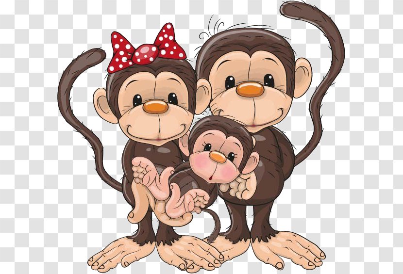 Monkey Cartoon Clip Art - Stock Photography - Harmonious Family Of Three Monkeys Transparent PNG
