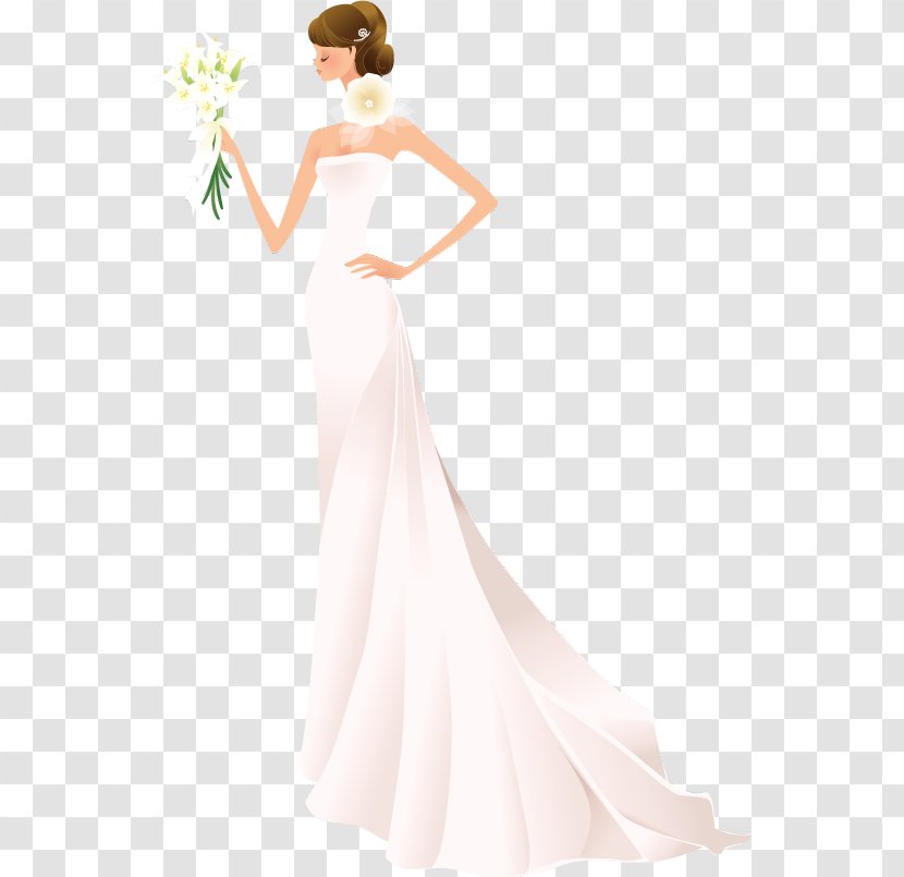 Bride Contemporary Western Wedding Dress - Silhouette - Vector Transparent PNG