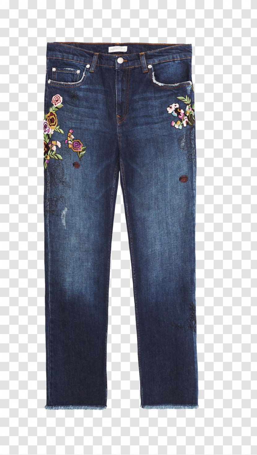 Zara Jeans Embroidery Trousers Capri Pants - Dress - Flower Skinny Transparent PNG