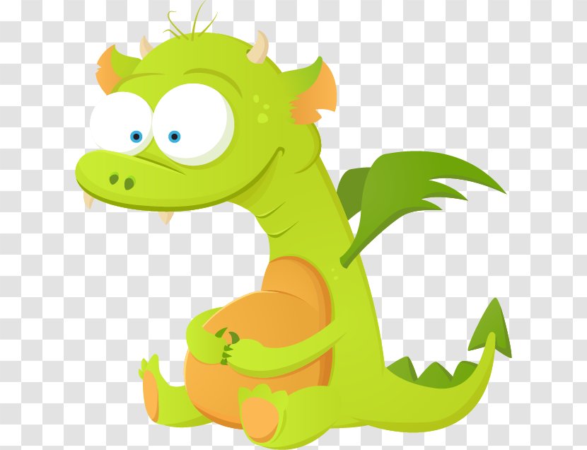 Cartoon Dragon Illustration - Leaf - Little Monster Dinosaur Transparent PNG