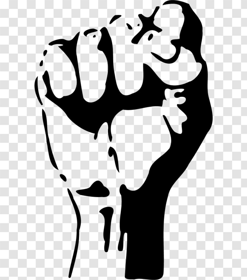 Raised Fist Blackandwhite - Stencil Line Art Transparent PNG