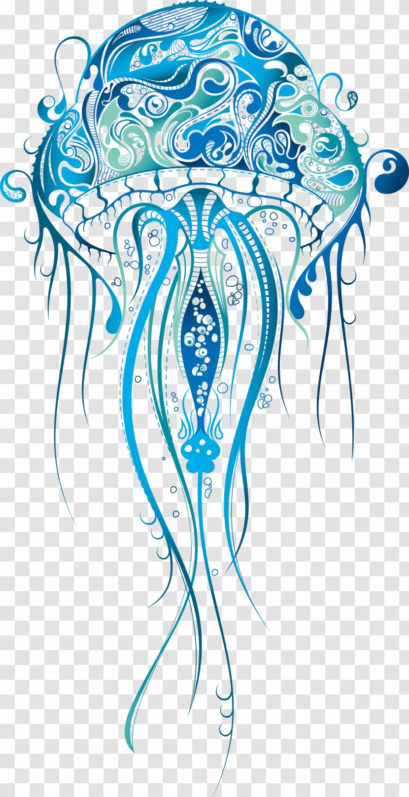 Blue Jellyfish Drawing Image Tattoo - Tree - Dress Transparent PNG