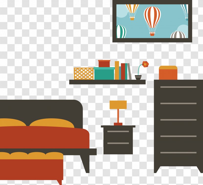 Bedroom Furniture House - Orange - Flat Vector Transparent PNG