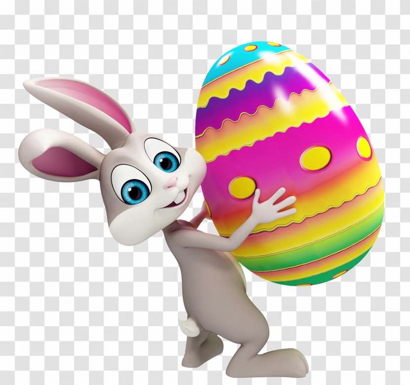 Easter Bunny Clip Art - Illustration - With Colorful Egg Transparent Clipart Transparent PNG