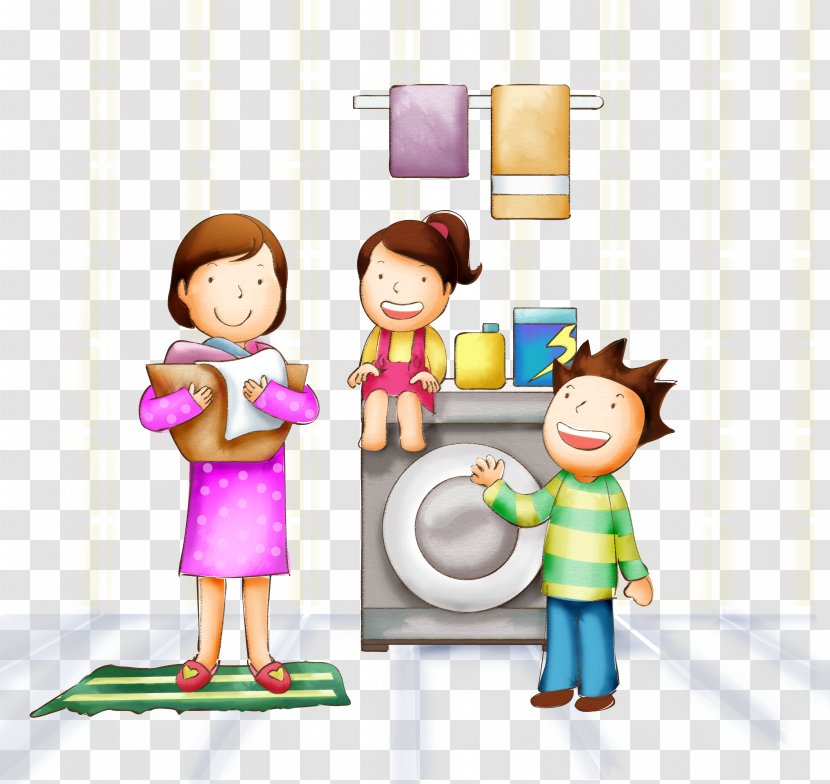 Happiness Family Illustration - Watercolor - Automatic Washing Machine Transparent PNG