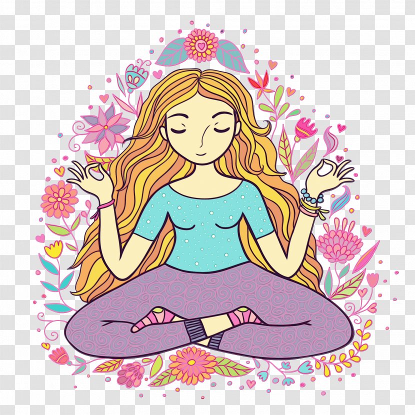 Cartoon Meditation Physical Fitness Yoga Sitting - Sticker Transparent PNG