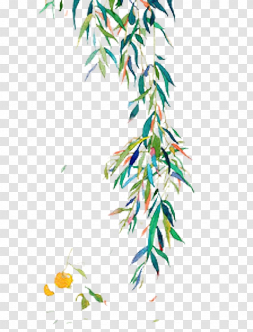 Twig Leaf Watercolor Painting - Pixel - Bamboo Leaves Fluttering Picture Material Transparent PNG