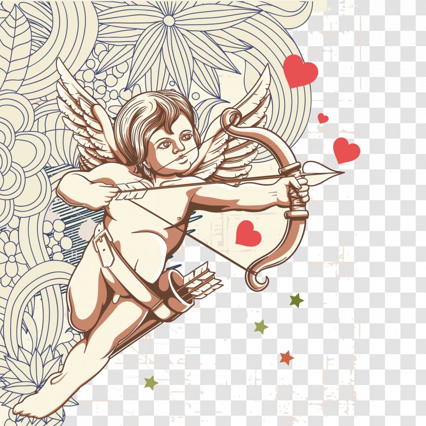 Cupid Illustration - Watercolor - Vector Retro Archery Children Transparent PNG