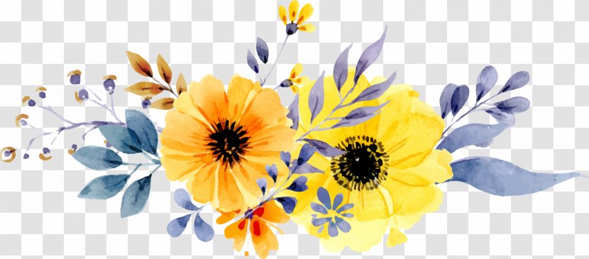 Wedding Invitation Paper Flower Yellow Watercolor Painting - Vector Hand-painted Daisy Pattern Transparent PNG