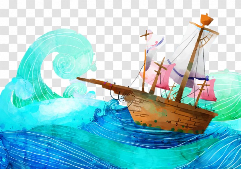 Watercraft Wind Wave Cartoon Illustration - Caravel - The Sailing In Front Of Storm Transparent PNG