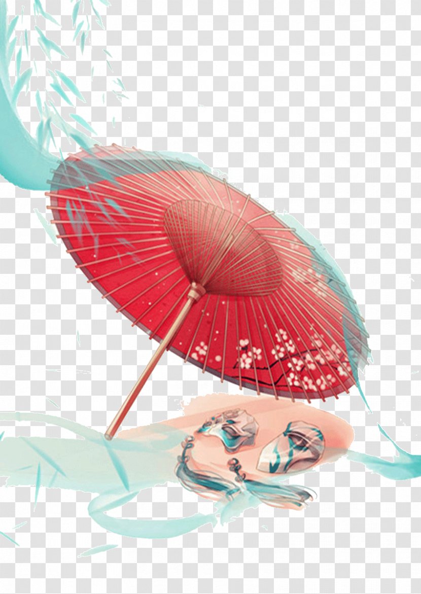 China Female Head Painting Drawing Chinese Art - Artistic Hand-painted Red Umbrella Transparent PNG
