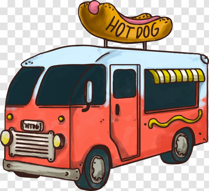 Hot Dog Fast Food Hamburger Car Truck - Vector Bus Above A Transparent PNG