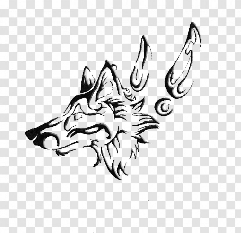 Canidae Line Art Dog Paw Sketch - Like Mammal - Tribal Wolf Transparent PNG
