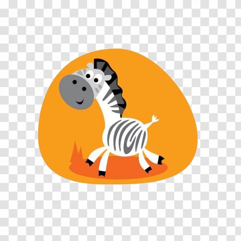 Cuteness Cartoon Illustration - Watercolor Painting - Small Zebra Pull On An Orange Background Material Free Transparent PNG