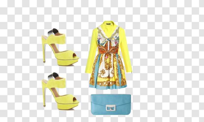 Dress Yellow High-heeled Footwear Clothing Shoe - Fashion Design - Long-sleeved Transparent PNG