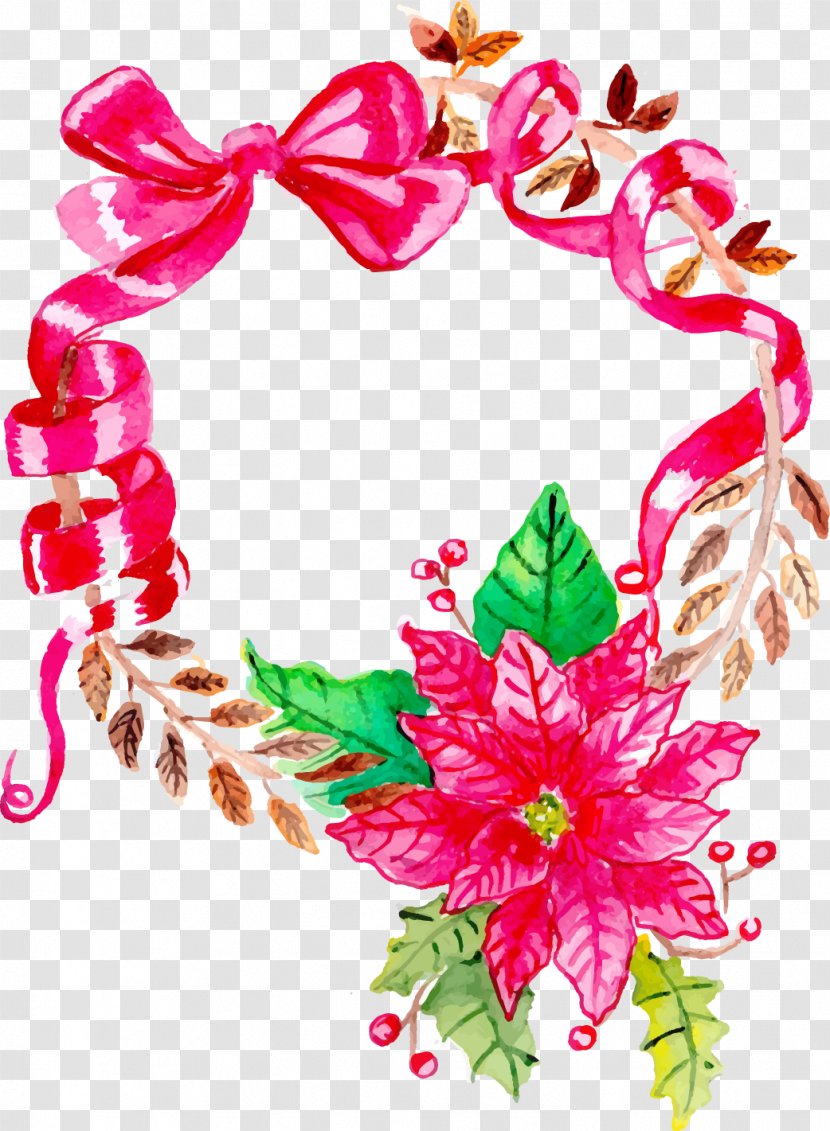 Wreath Christmas Floral Design Flower Bouquet - Arranging - Hand-painted Transparent PNG