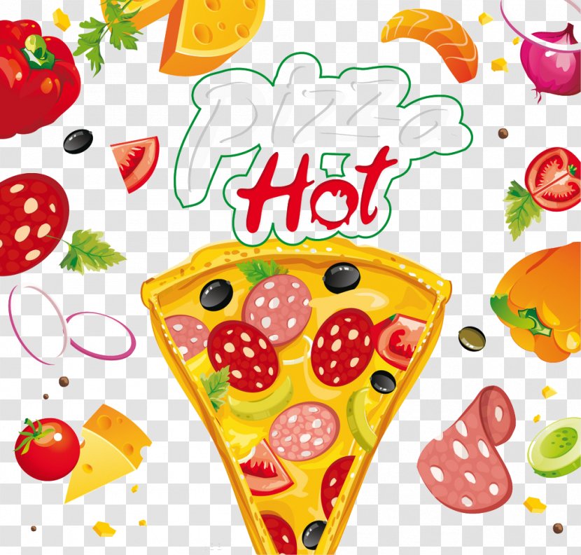 Pizza Hut Italian Cuisine Cartoon - Box - Hand Colored Red Pepper Cheese Bacon Tomato Onion Collection Transparent PNG