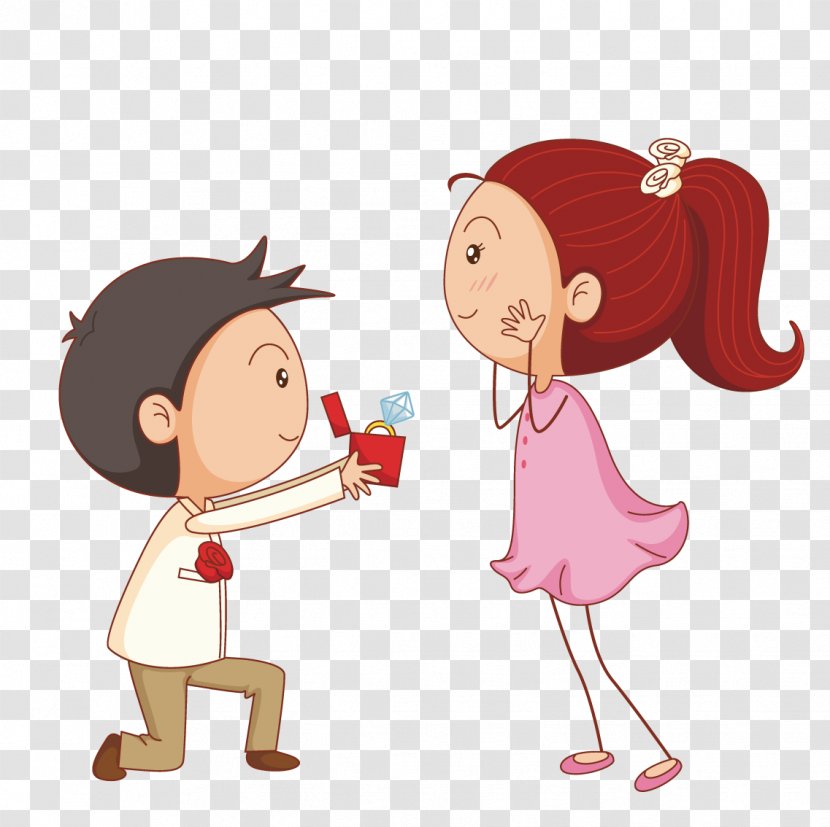Marriage Proposal Cartoon Illustration - Watercolor - Take Diamond Ring Marry Man Transparent PNG