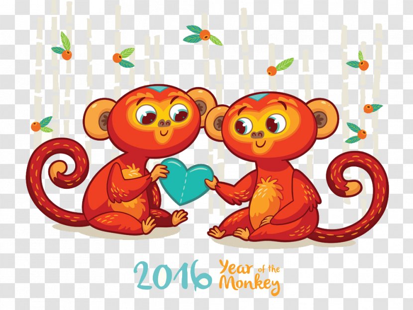 Monkey Chinese New Year Card Illustration - Two Red Transparent PNG