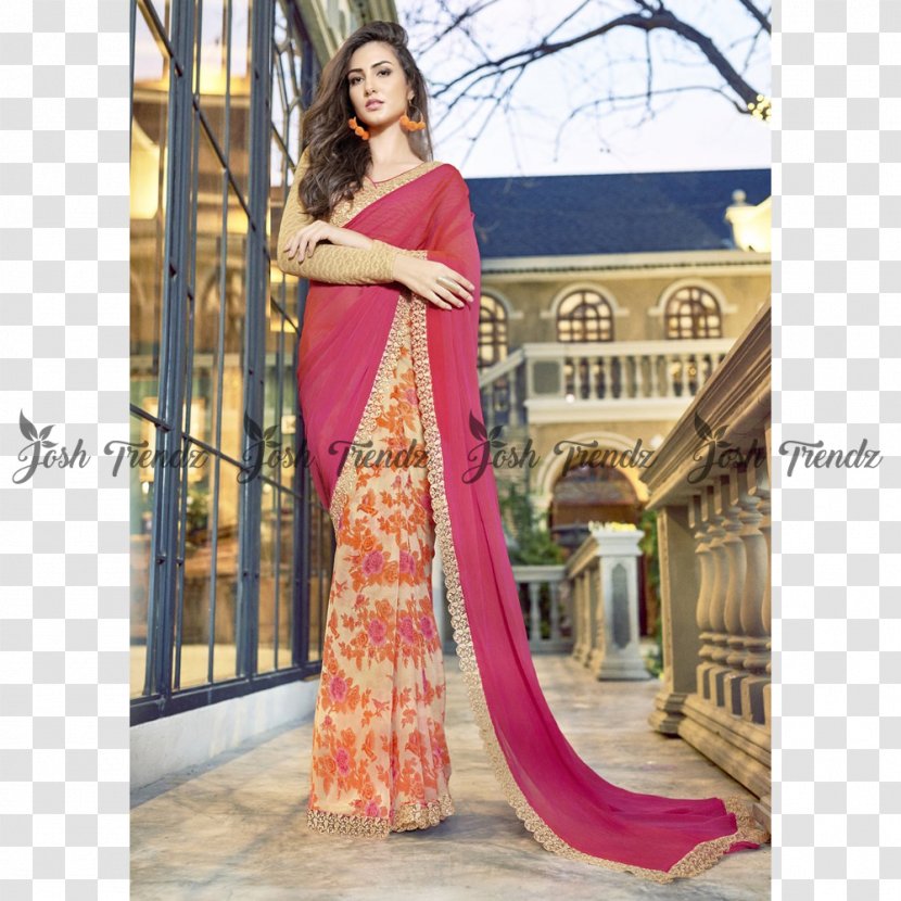 Georgette Textile Chiffon Sari Silk - Pink Transparent PNG