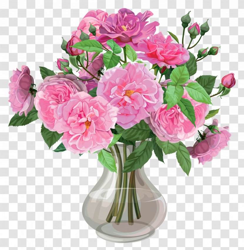 Vase Flower Bouquet Clip Art - Plant - Pink Roses In Transparent Clipart Transparent PNG
