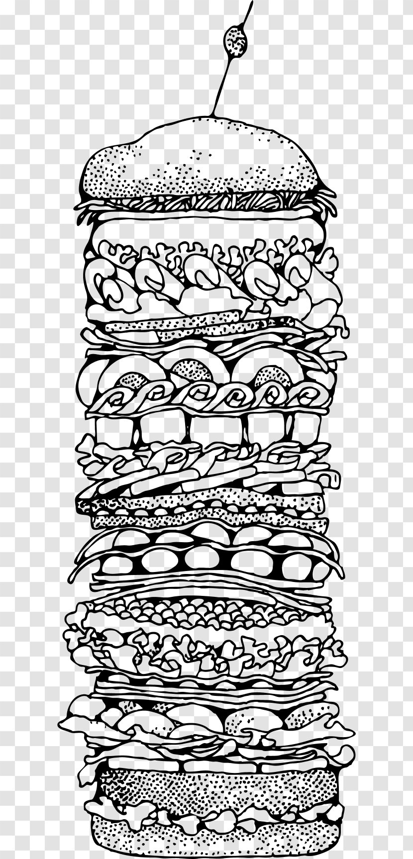 Peanut Butter And Jelly Sandwich Submarine Hamburger French Fries Fast Food - Line Art - Denver Transparent PNG