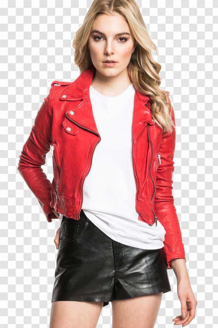 Leather Jacket Crop Top Coat - Artificial - Red Transparent PNG
