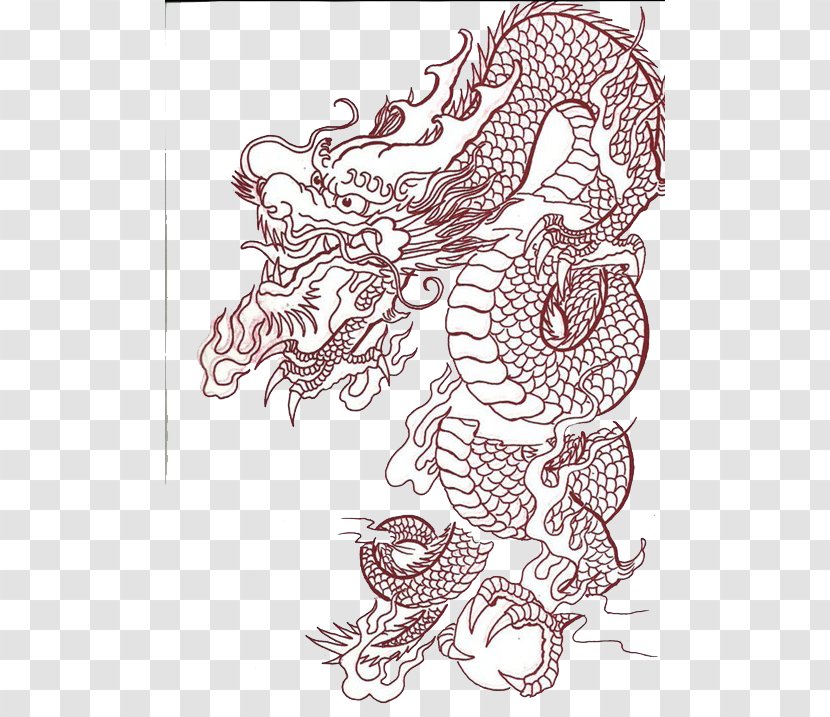 Black And White Tattoo Chinese Dragon Line Art Clip - Silhouette - Figure Transparent PNG