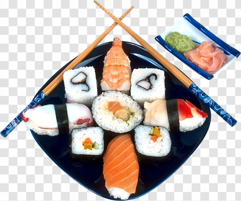 Sushi Japanese Cuisine Sashimi Onigiri Seafood - Chopsticks Transparent PNG