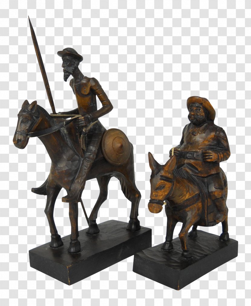 Don Quixote Sancho Panza Statue Wood Carving Sculpture - Metal Transparent PNG