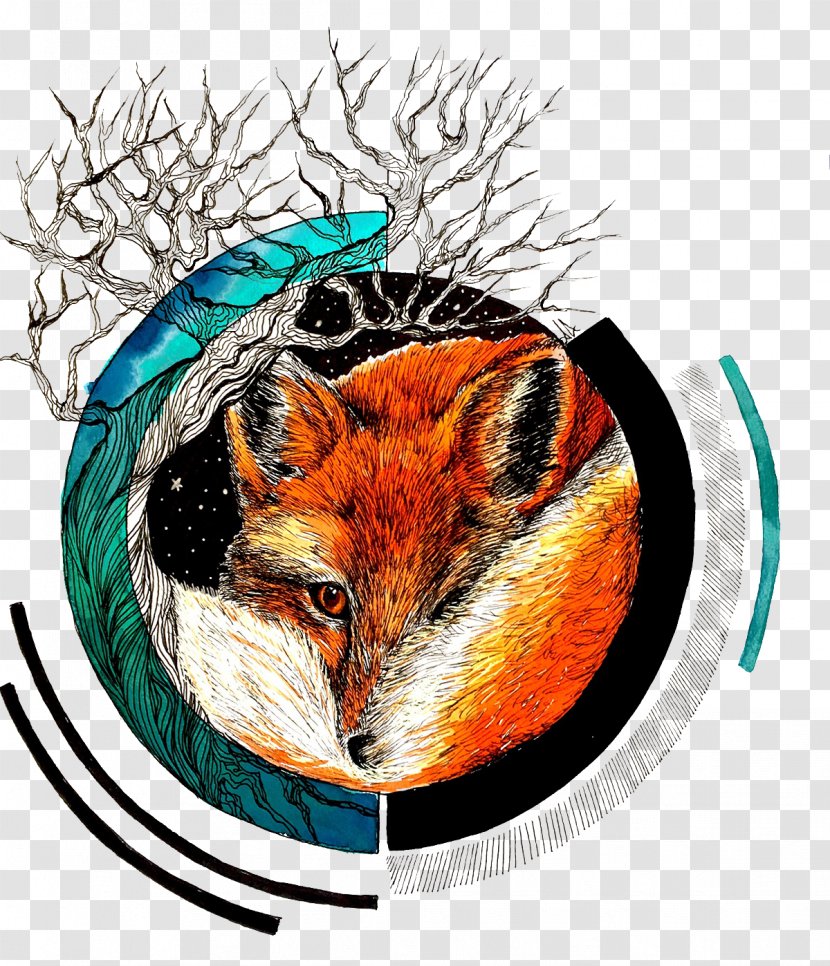 Fox Illustration - Fauna - Curled Up In A Circular Pattern Transparent PNG