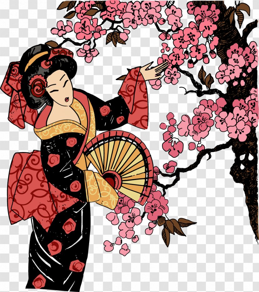 Japanese Garden Design Geisha Illustration - Shutterstock - Women Transparent PNG